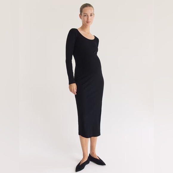 H&M Mama Maternity Dress Long Ribbed Maxi Black Bodycon Bump Pregnancy Outfit - Picture 1 of 10
